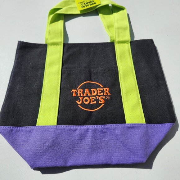 NEW Trader Joe's Black Mini Tote Trick or Treat Canvas Bag Halloween Trader Joes - Picture 4 of 8